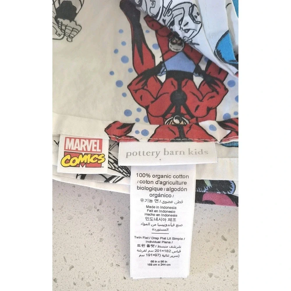 Pottery Barn Kids Marvel Comic Avengers Twin Size Flat Sheet Cotton Superheroes